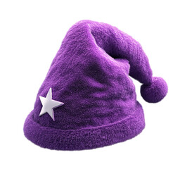 A fluffy purple sleep hat with a white star is shown on a transparent background.

