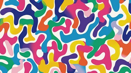 A colorful pattern of small maze-like shapes, with fine lines and curves resembling fabric texture, set against a white background.