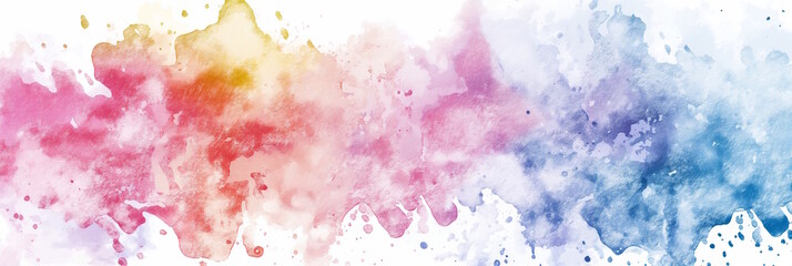 Obraz premium Abstract watercolor splash with pink, blue, and yellow colors blending into each other. Concept of artistic creativity, vibrant expression, and abstract festive design