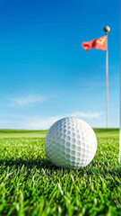 Obraz premium Closeup of Golf Ball on Green Fairway