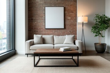 Modern Industrial Loft Living Room with Metal Sofa, Reclaimed Wood Table, and Vintage Lamp