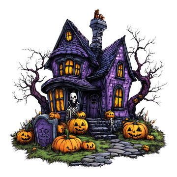 Halloween Spooky Haunted House isolated on a transparent background