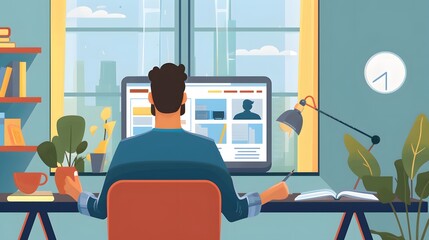 Teacher giving a virtual lecture from home office