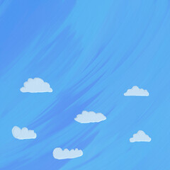 White clouds flow in the air with blue gradient background with ink brush paint style