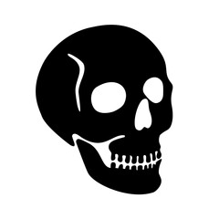 Skull Silhouette: Gothic Icon, Halloween Symbol, Death Concept, Spooky Design, Flat Vector Illustration