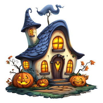 Halloween Spooky Haunted House isolated on a transparent background