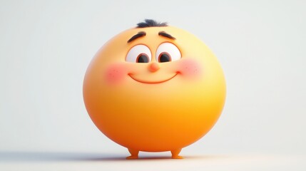 Fototapeta premium A 3D cartoon character with a round face, chubby cheeks, and a joyful laugh, eyes squinting in happiness, on a white background 