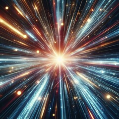 Fototapeta premium Futuristic light warp. Long exposure glow. Radial motion blur. Sci-fi speed lights. Glowing neon trails. Fast energy burst. Abstract fractal art. Modern technology background. 