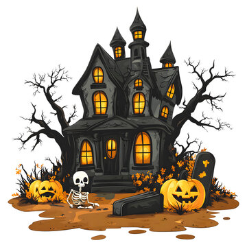 Halloween Spooky Haunted House isolated on a transparent background