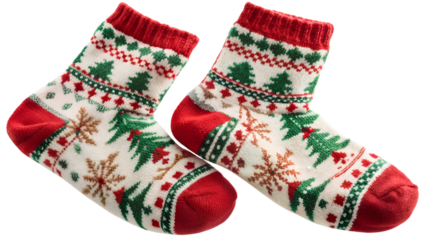 Festive winter holiday socks, cut out transparent