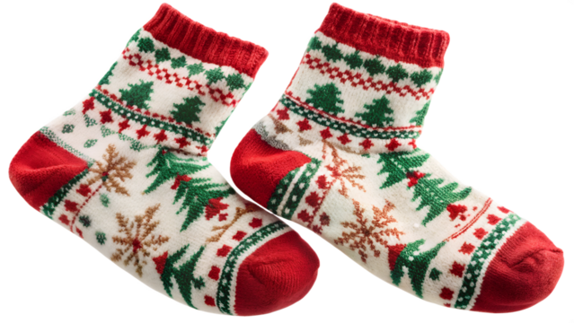 Festive winter holiday socks, cut out transparent