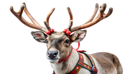 Festive reindeer in winter gear, cut out transparent