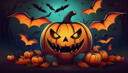 halloween pumpkin with bats