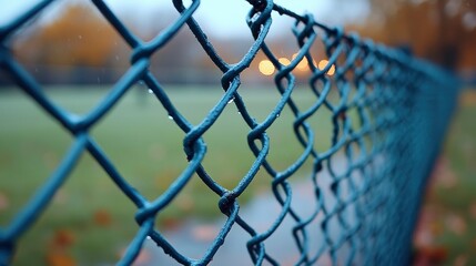 Fototapeta premium Chain Link Fence in the Rain