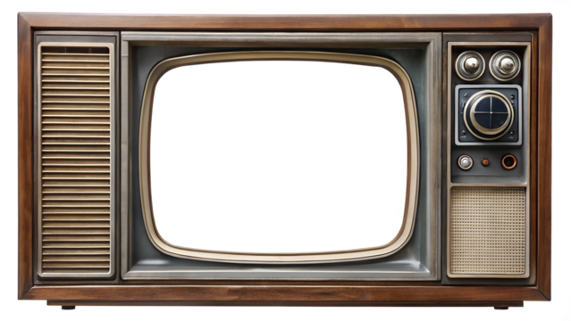 Vintage wooden television set from the 1960s era, cut out transparent