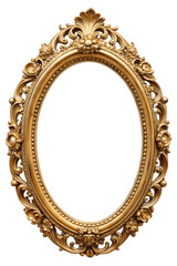 Ornate oval frame showcasing intricate gold design, cut out transparent