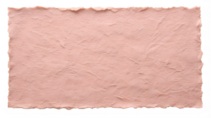 Handmade textured pink paper with rough edges, cut out transparent