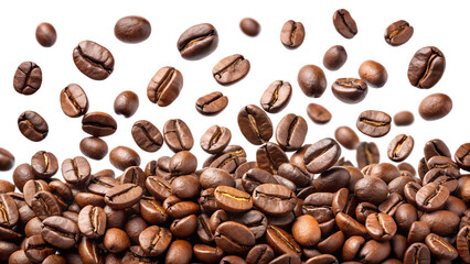 Naklejka premium Freshly roasted coffee beans cascading downwards, cut out transparent