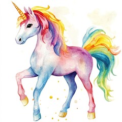 Naklejka premium Cute unicorn Watercolor clipart.