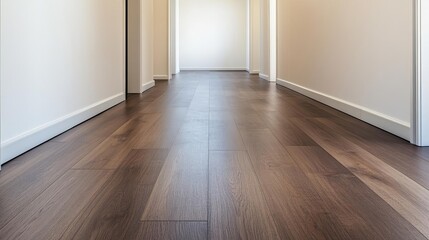 Elegant minimalist office with dark wood flooring, light-colored walls, and simple yet effective office decor, projecting professionalism