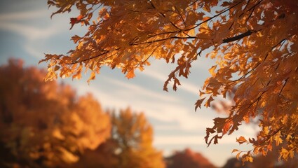 Fototapeta premium Wallpaper autumn leaves of trees on a background of clear sky