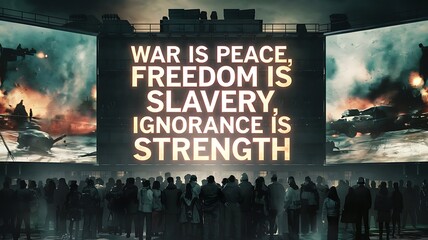 Orwell’s 1984 dystopian world: freedom is slavery, ignorance is strength, war is peace.
