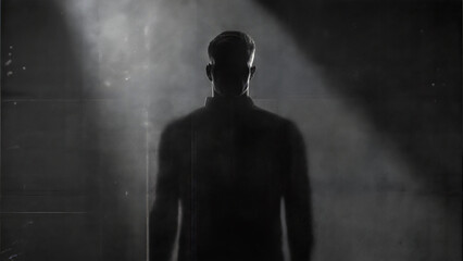 Mysterious Silhouette of a Man in Dark with Spotlight