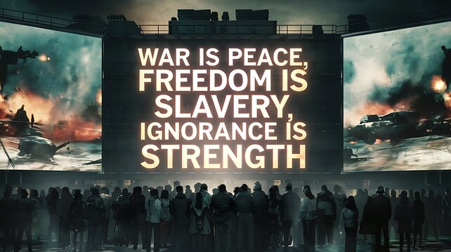 Orwell’s 1984 dystopian world: freedom is slavery, ignorance is strength, war is peace.
