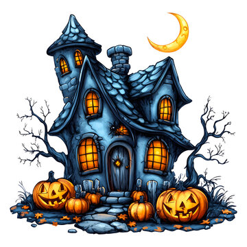 Halloween Spooky Haunted House isolated on a transparent background