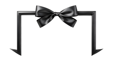 Elegant black bow frame for decorative displays, cut out transparent