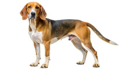 Beagle standing calmly on a white background, cut out transparent