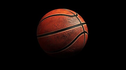 Obraz premium A spherical object used in the sport of basketball, typically made of leather or rubber and inflated with air, is depicted against a black background.