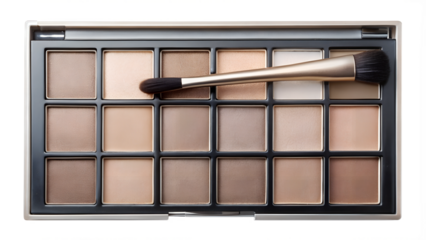 Neatly arranged neutral eyeshadow palette, cut out transparent