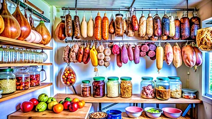 A compactly organized home pantry with various products demonstrates storage solution options in a modern home.