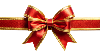 Festive red and gold gift bow, cut out transparent
