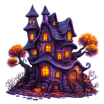 Halloween Spooky Haunted House isolated on a transparent background