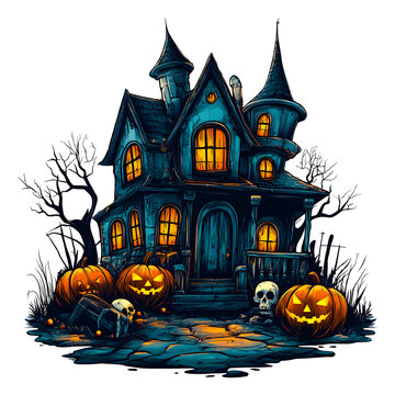 Halloween Spooky Haunted House isolated on a transparent background