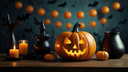 Fototapeta premium halloween pumpkin on a dark background