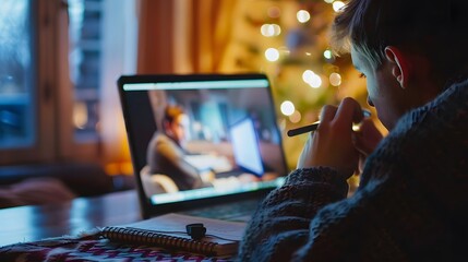 Student taking notes from an online lecture