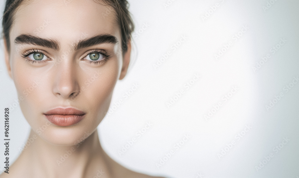 Wall mural A confident woman with natural eyebrows, studio portrait, Ai generated