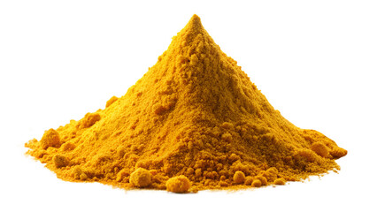 Yellow turmeric powder on white surface, cut out transparent