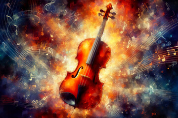 Fototapeta premium Watercolor violin stringed musical instrument