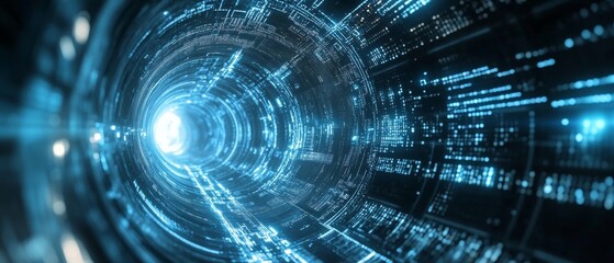 Obraz premium Abstract scene of a glowing light tunnel and digital data streams, suggesting advanced technology.