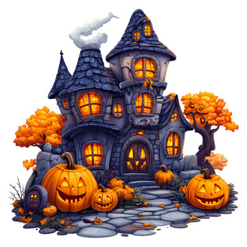 Halloween Spooky Haunted House isolated on a transparent background