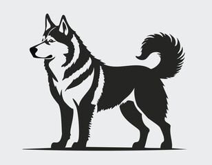 Alaskan silhouette. Isolated Alaskan Malamute sitting sketches hand drawn animal illustration.