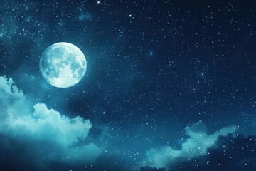 Fototapeta premium Full Moon and Stars Over a Cloudy Night Sky