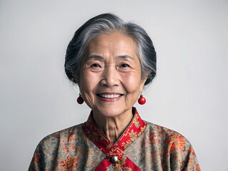 Portrait of an old asian woman smiling, on isolated background Photography