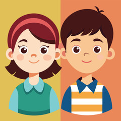 Character set of Avatars collection of children. Cute faces of different nationalities boys and girls. Vector illustration