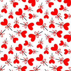 Seamless background with lollipops on a stick in the shape of a heart. pattern on valentines day illustration