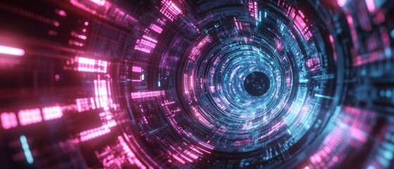 Obraz premium Abstract scene of a glowing light tunnel and digital data streams, suggesting advanced technology.